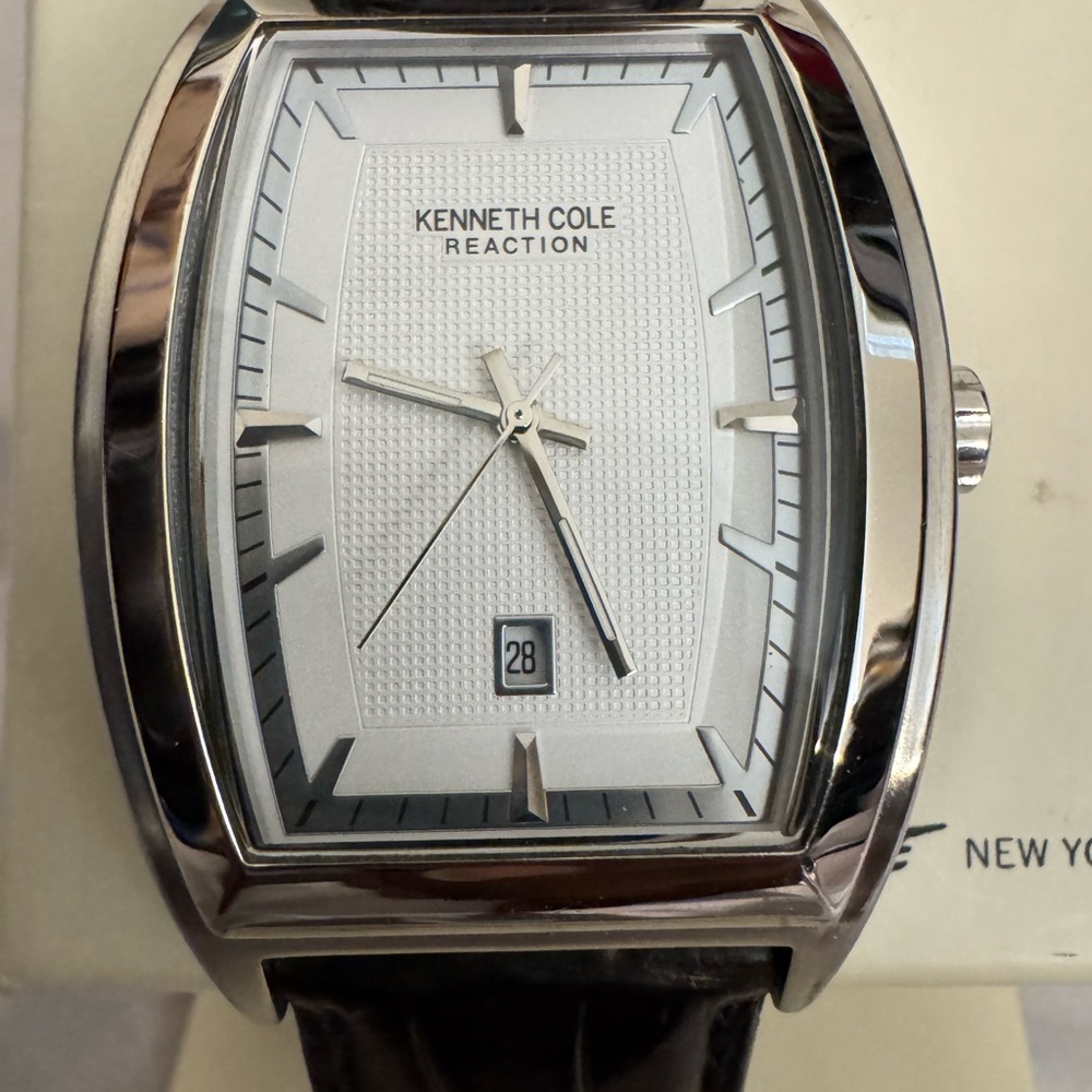 Kenneth Cole Reaction Silver Tone Watch with Black Strap